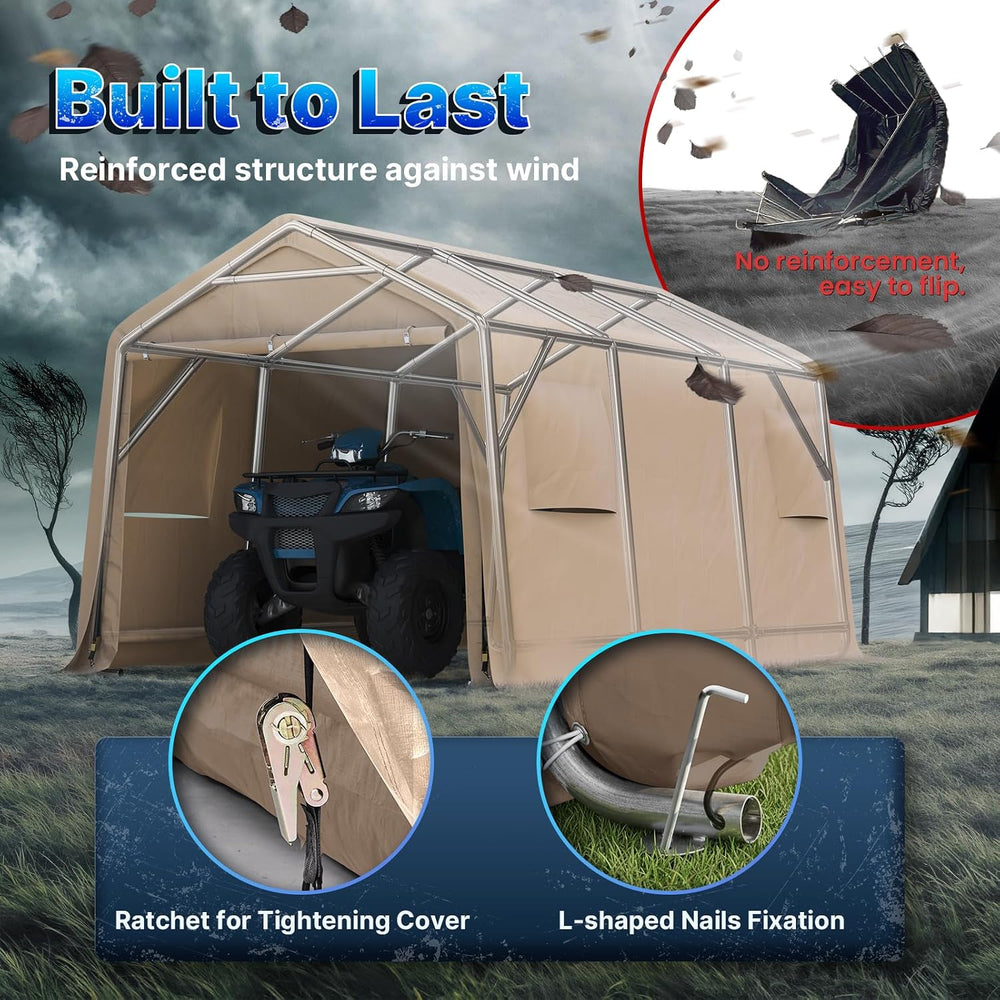 10X15 ft Garage Shelter Steel Metal Peak Roof Portable Storage Shed Carports ...