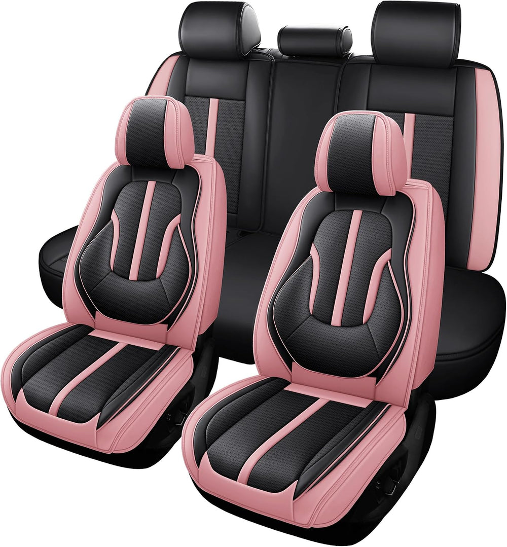 otoez Pink/Black Nappa Leather Seat Covers 5 Seats, Auto Lumbar Support