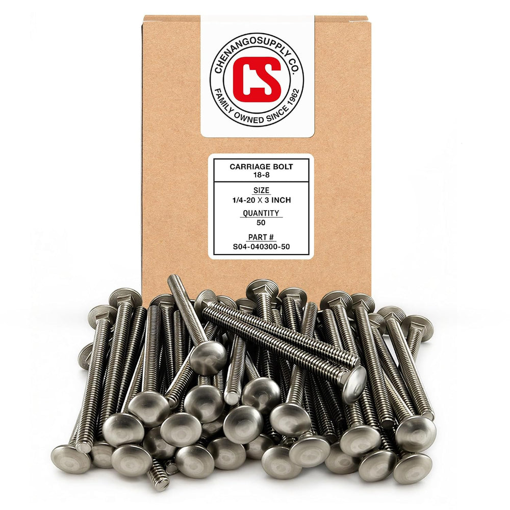Chenango Supply 1/4-20 x 3 Stainless Steel Carriage Bolts