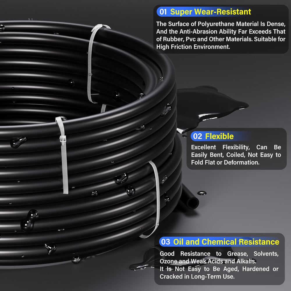 TAILONZ Black 6mm OD 4mm ID PU Air Hose Pipe Tube Kit 32 Meter 100ft