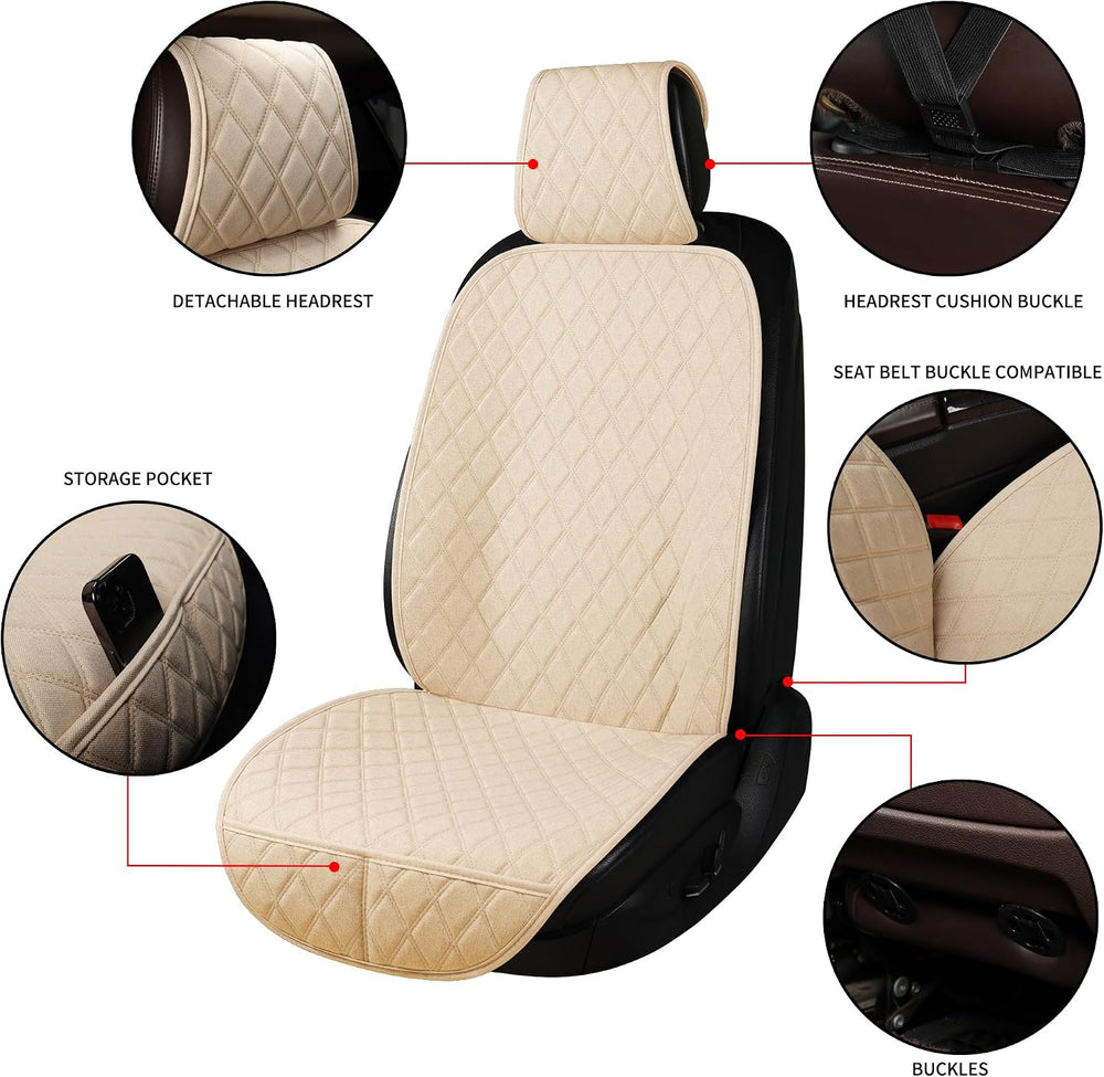 2PCS Linen Front Seat Covers for Cars Sideless Seat Covers Breathable Cloth F...