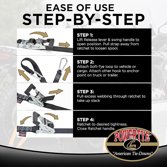 PowerTye 1.5in x 6.5ft Heavy Duty Ratchet Tie-Down Straps