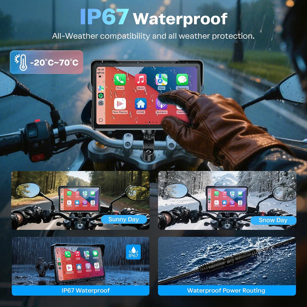 7 Inch Wireless Motorcycle Carplay GPS Navigation System with Apple Carplay a...
