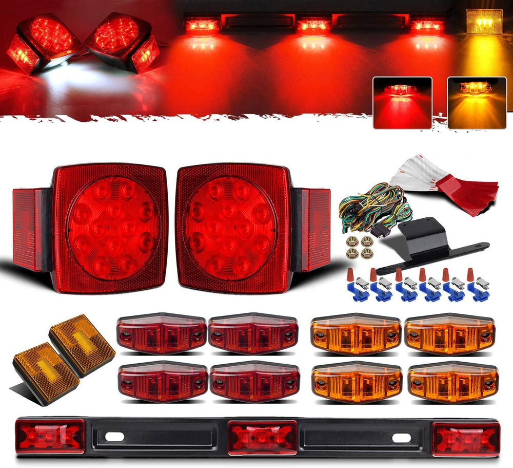 Partsam Submersible Trailer Lights Kit 12V, Square LED Kits, Marker Lights
