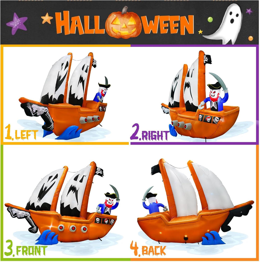 10FT Length Halloween Pirate Ship Inflatable with Pirate, Halloween Decoratio...