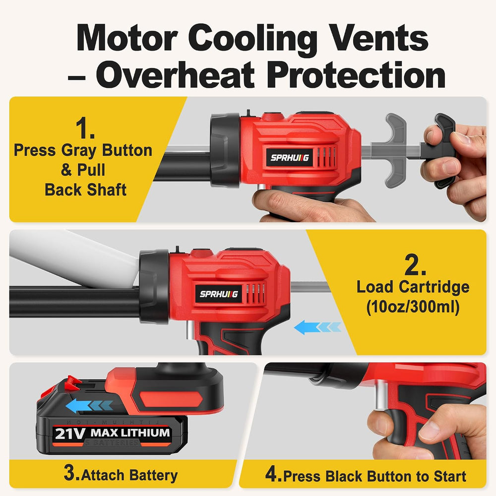 Cordless Electric Caulking Gun Automatic Battery Powered Caulk Gun with 21V 2...