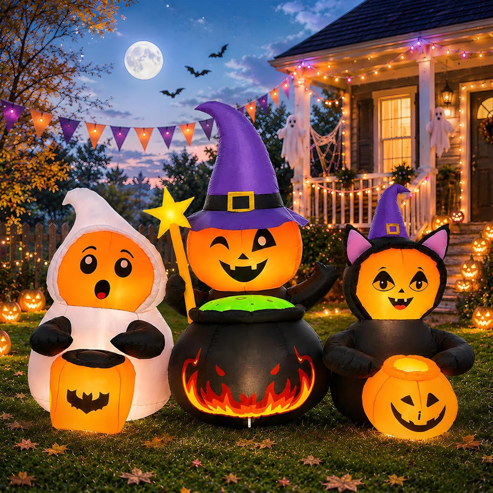 7FT Halloween Inflatables Pumpkin Character Trio, Outdoor Yard Decorations