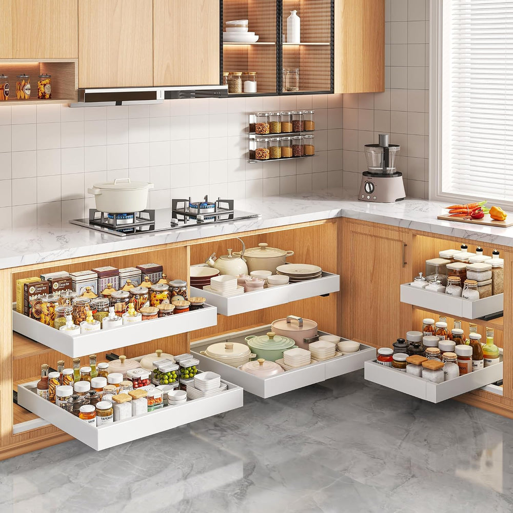 Seinloes 2 Pack Pull Out Cabinet Organizers 21"Deep with Raising Pad for...