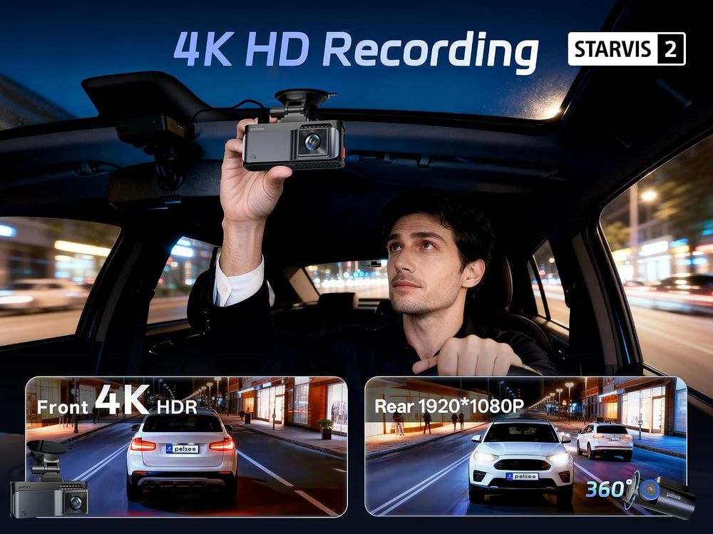 Pelsee S3 Touch 4K Dash Cam Front and Rear, STARVIS 2 Sensor, 128GB Card