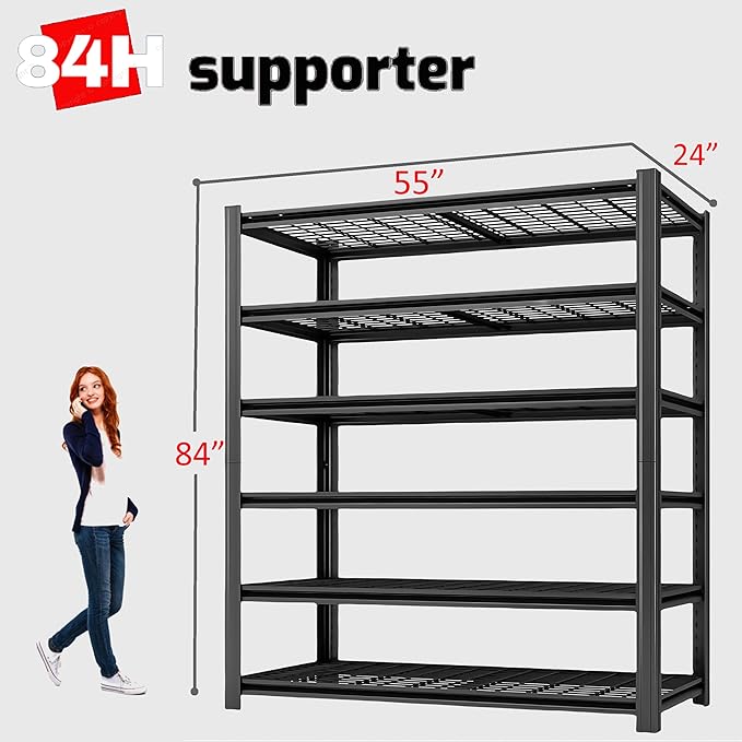 6 Tier Metal Shelving Unit, Adjustable Storage Shelves, Living Room