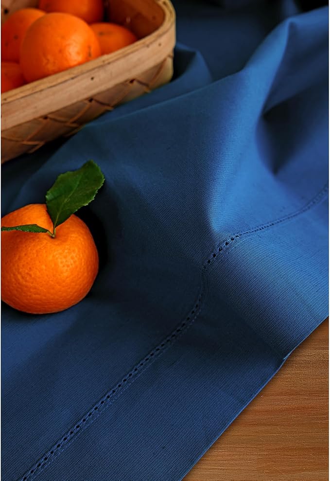 Solino Home Cotton Linen Table Runner 60 Inches - Lapis Blue Hemstitch Table ...