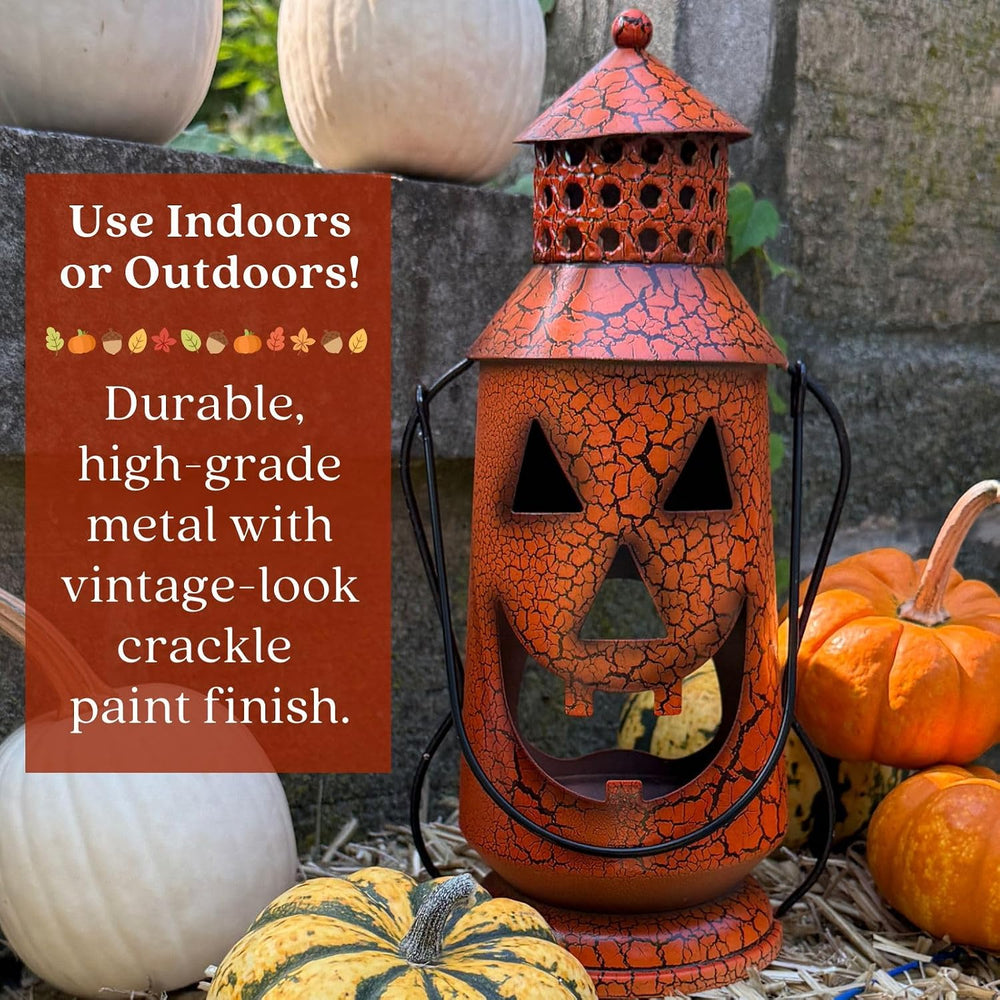 Clovers Garden Halloween Pumpkin Rustic Lantern with Handle 11.5" Tall
