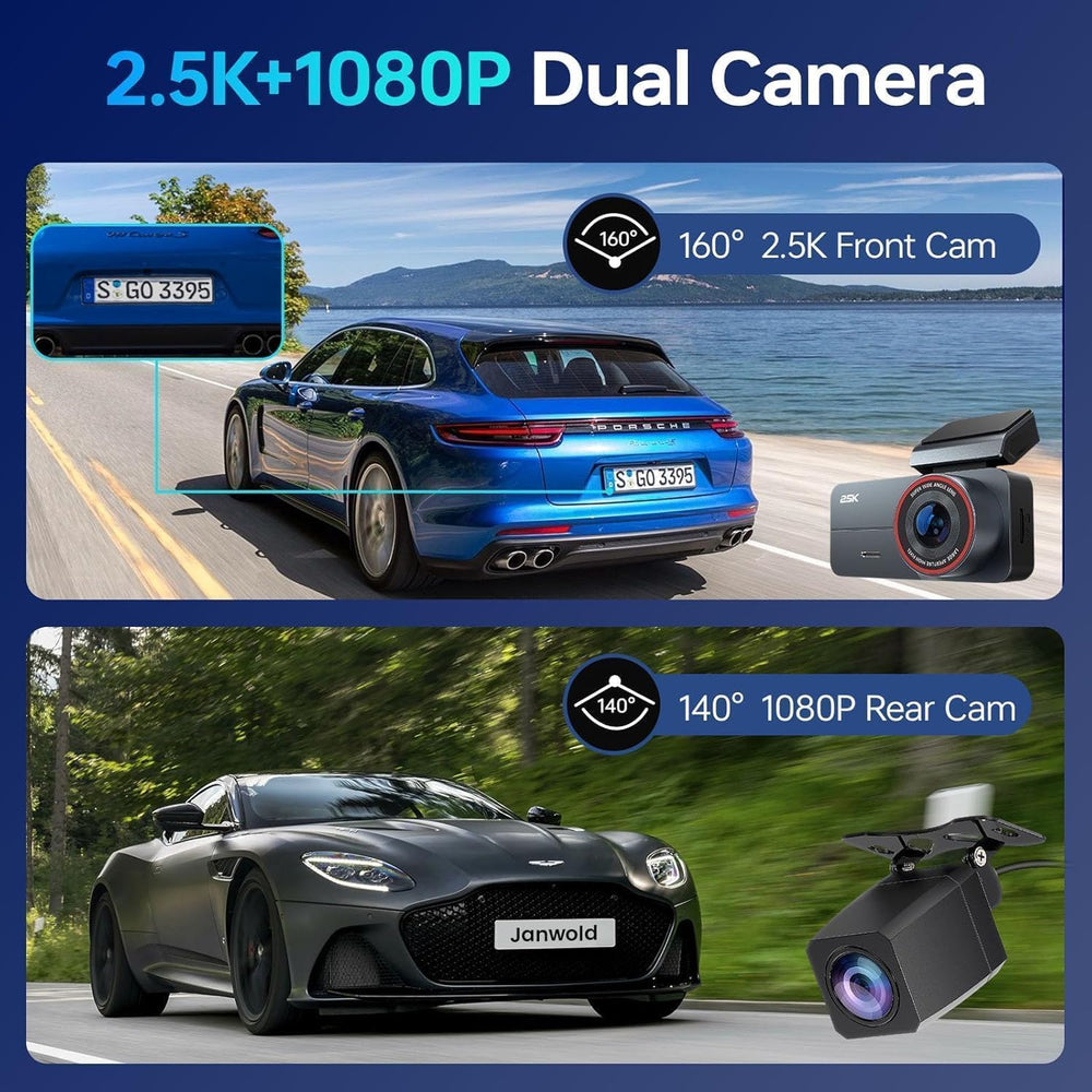 Dash Cam 2.5K Front Rear 64GB WiFi GPS 160° Night Vision