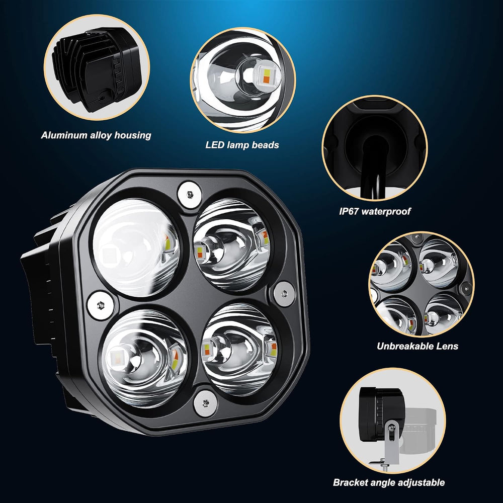 2PCS 3 Inch Spot LED Work Lights White/Amber Flasing Strobe Pods with Six Mod...