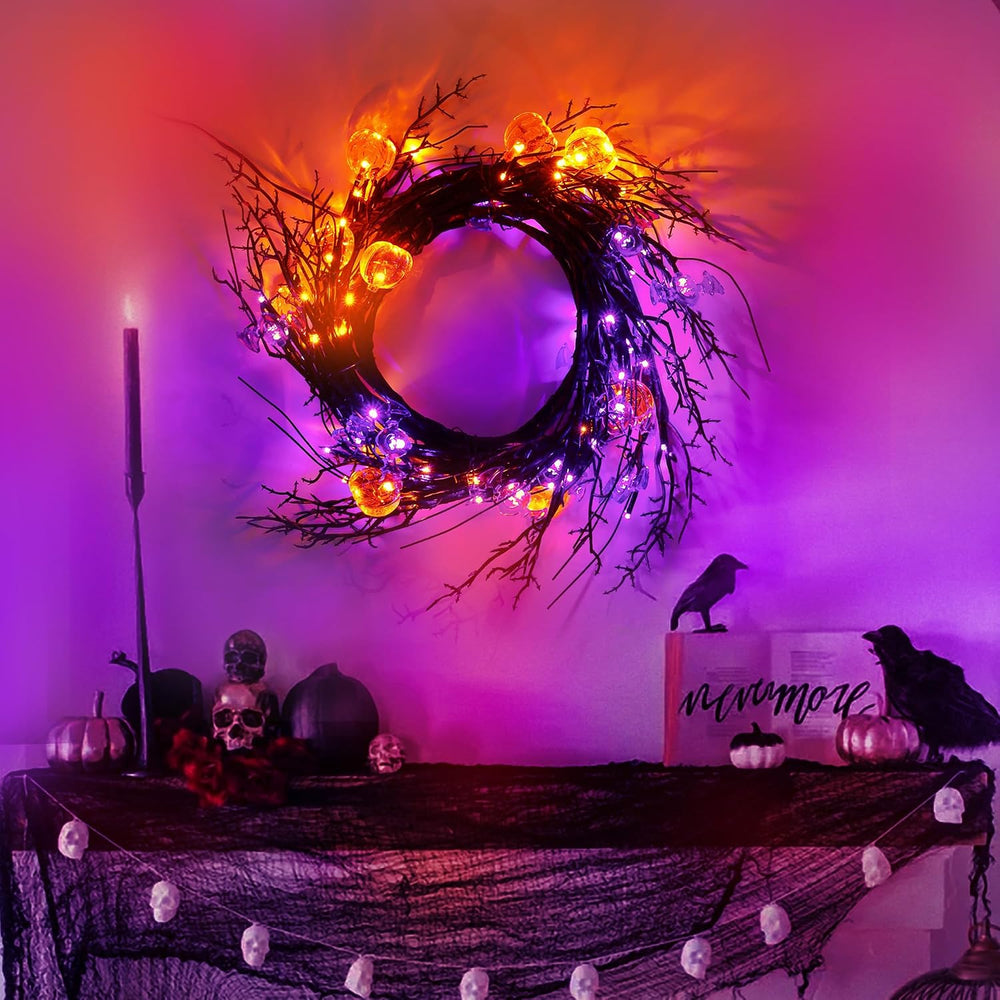 9FT 72 LED Halloween Garland with Lights Lighted Black Willow Vine Decoration...