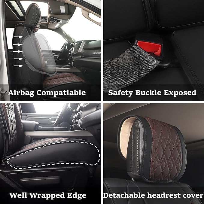 JOJOBAY Car Seat Covers for Dodge Ram 2 Pcs Front, Fit Ram 2009-2025