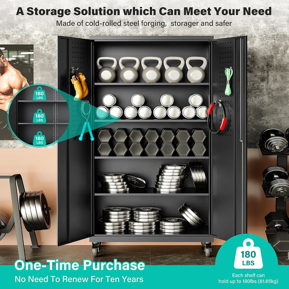 Wide & Deep Metal Storage Cabinet with Wheels,Tall Rolling Garage Storage...