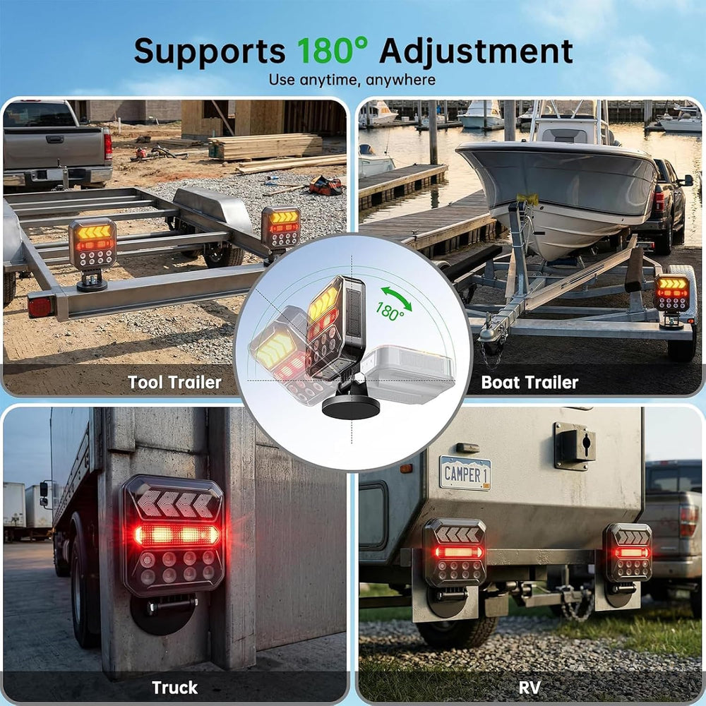 Wireless Trailer Lights, Solar Rechargeable Magnetic Tow Lights