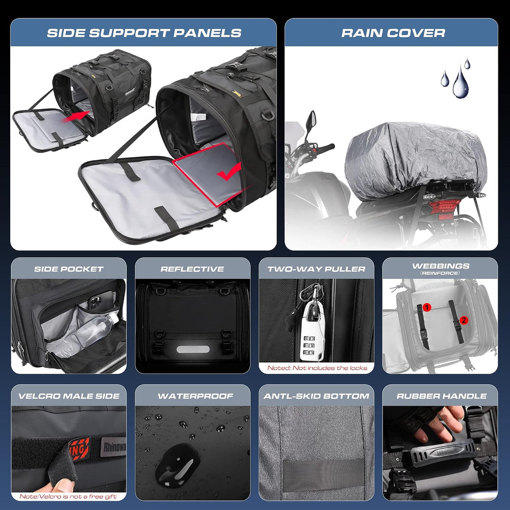 Rhinowalk Motorcycle Tail Bag, Expandable Motorcycle Travel Luggage Bags 60L,...