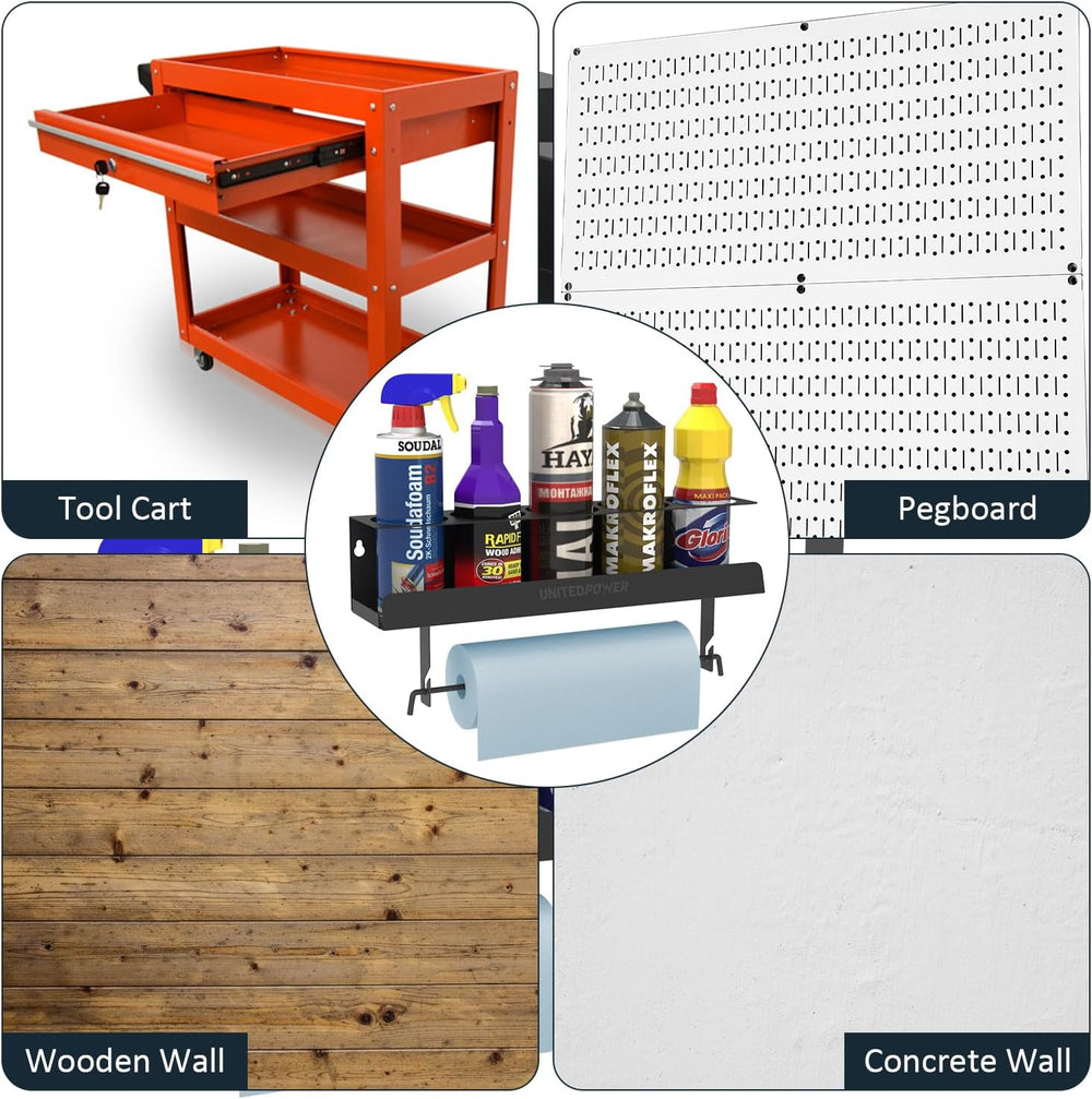 UNITEDPOWER 5 Aerosol Spray Can/Paper Towel Holder, Paint Bottle Storage Rack...