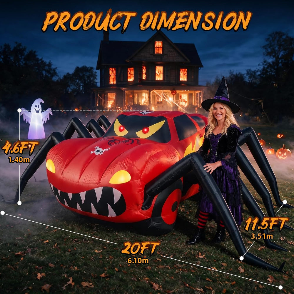 20FT Red Spider Car Halloween Inflatables Outdoor Decorations Built-in LEDs