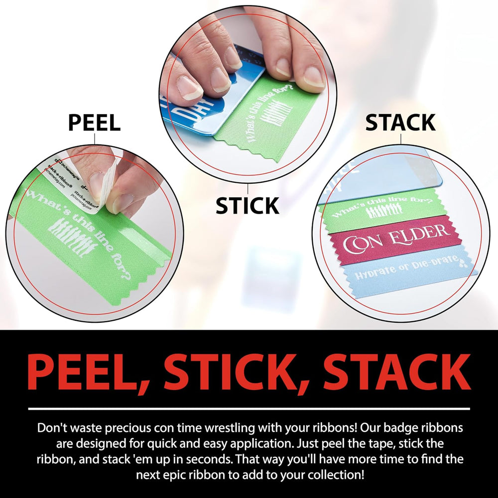 3.5 Inch Con Culture Badge Ribbons, 100 Pack, 10 Popular Phrases