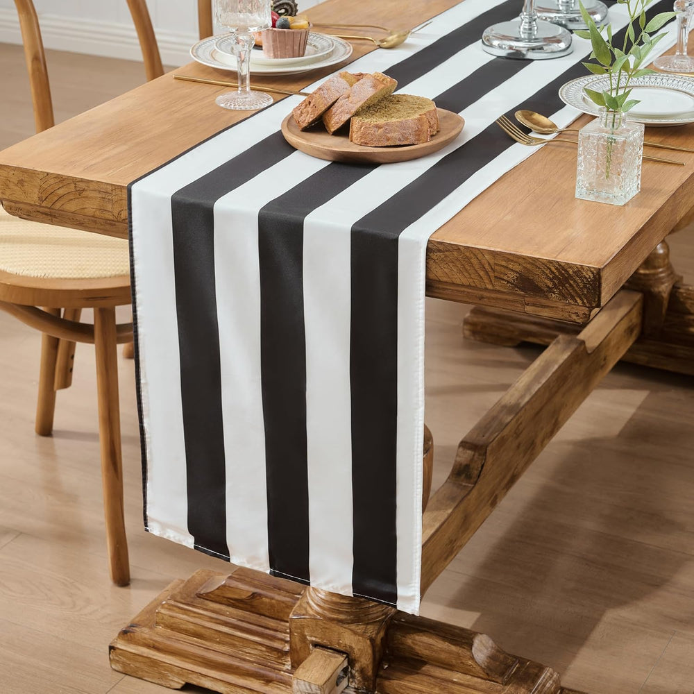 Black White Striped Table Runner 13x72 Inch for Halloween Table Decor 4Pack