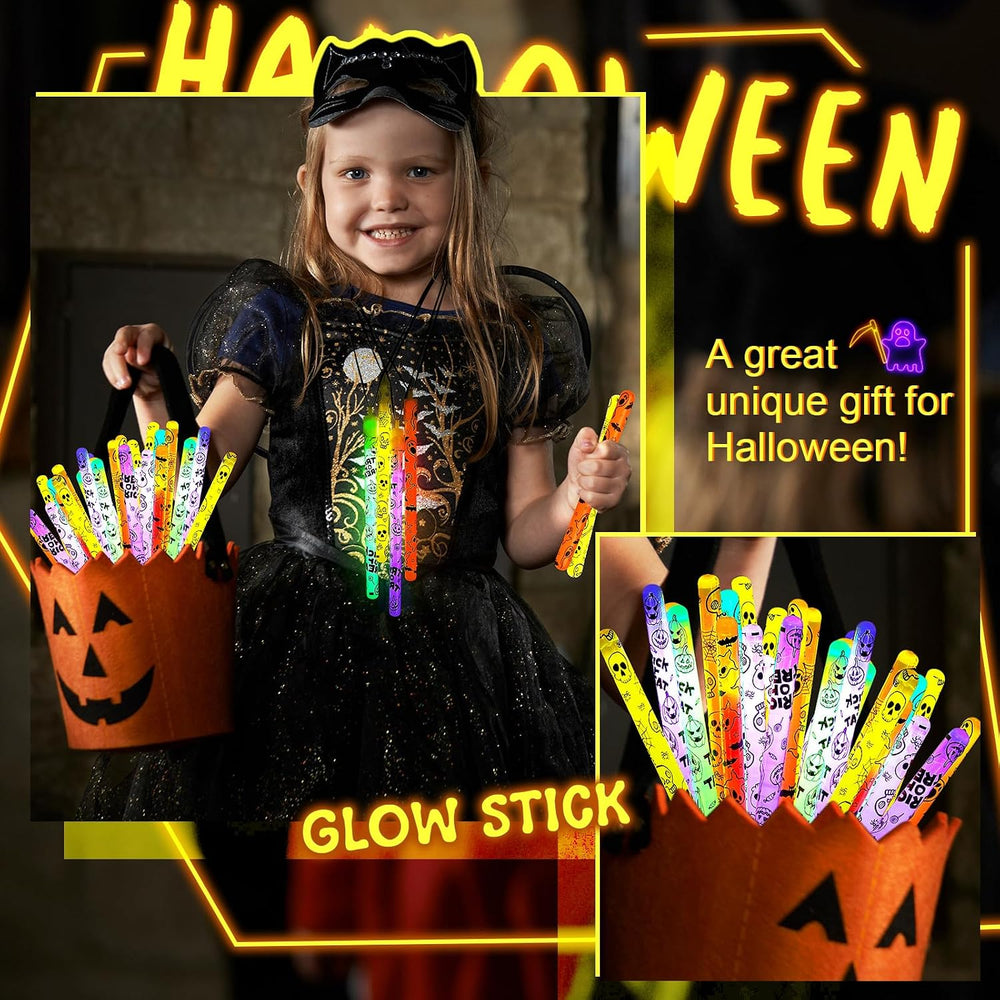 Lewtemi 96 Pcs Halloween Glow Sticks Bulk, Hanging Glow Wands Party Favors