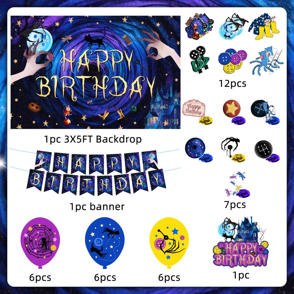 40Pcs Horror Birthday Party Decorations Blue Purple Theme Birthday Party Supp...