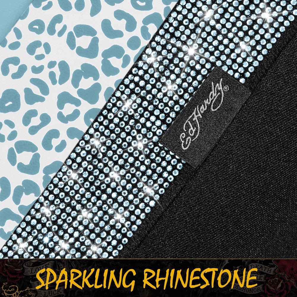 ED HARDY Car Seat Covers, Blue Leopard Print with Blue Rhinestone Trim, Styli...