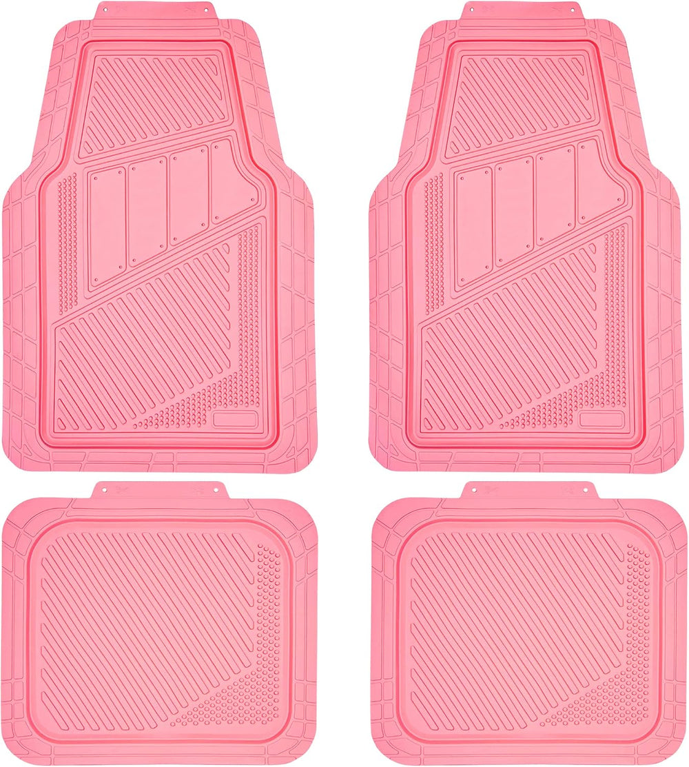CAR PASS Heavy Duty Rubber Floor Mats 4-Piece,Pink Car Mats Full Sets Anti-Sl...
