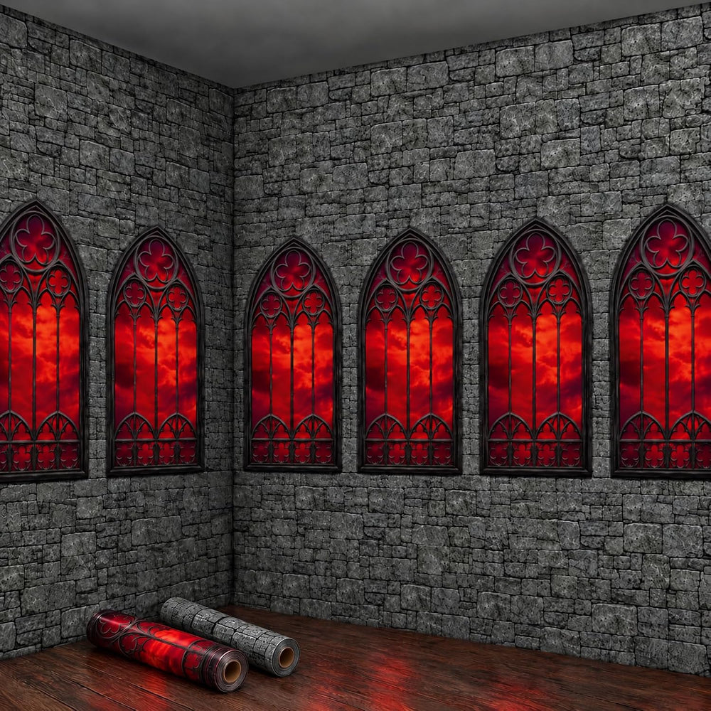 Tegeme 200Ft x 54 in Halloween Gothic Backdrop Roll Castle Brick Tablecloth