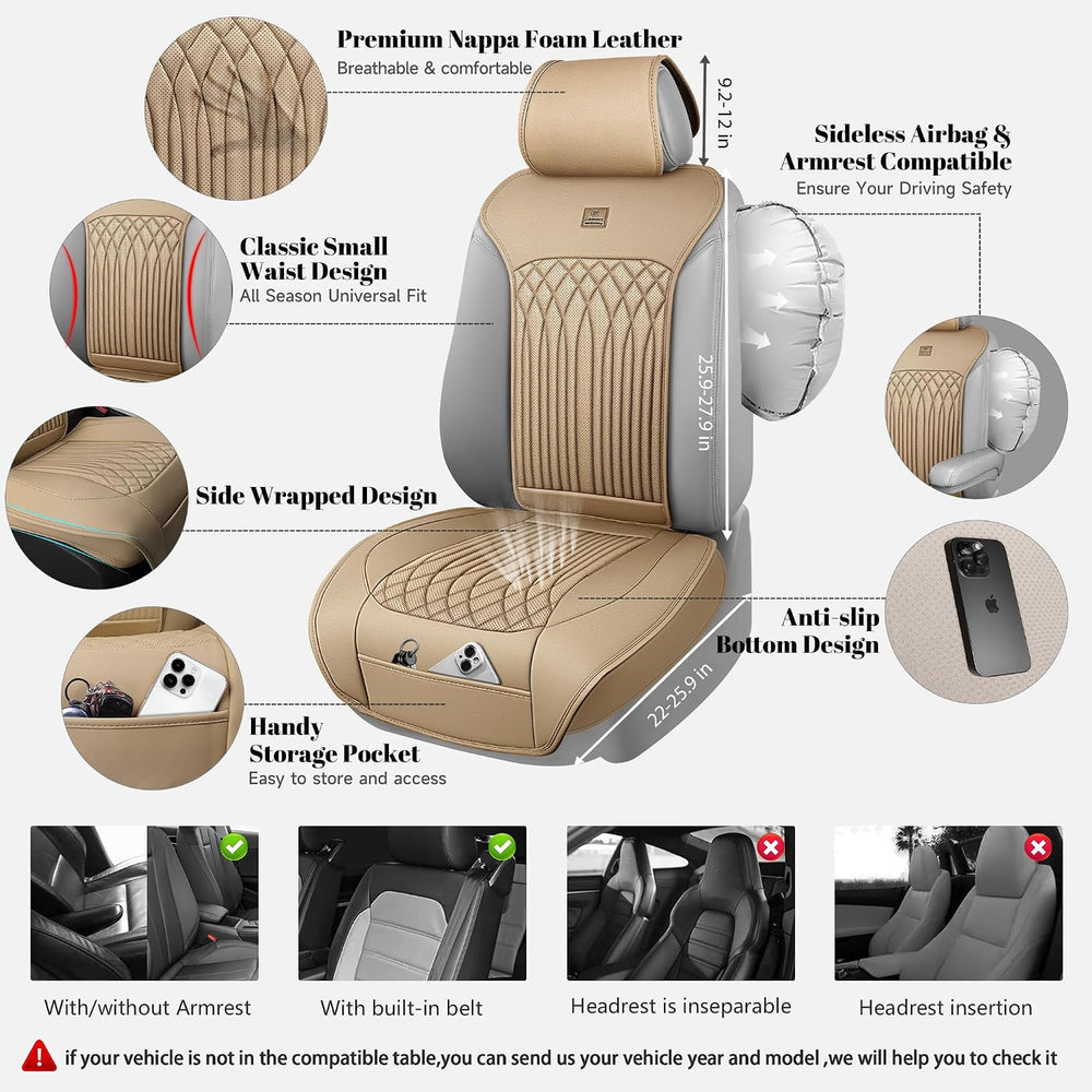CAR PASS Car Seat Protector, 2 Pack Sideless Nappa Leather Seat Covers for Ca...