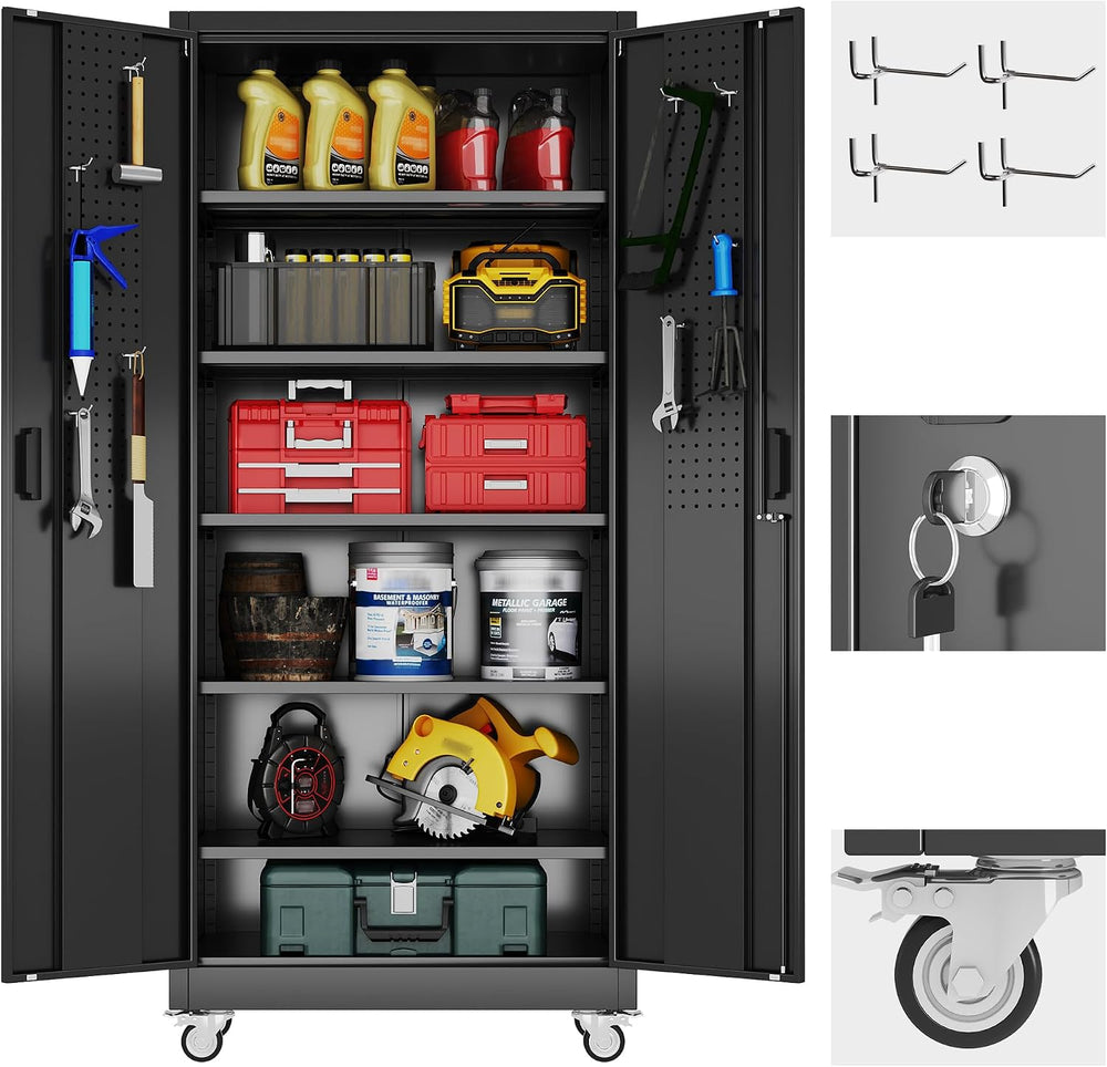 SUXXAN 71"x32"Wx16 D Metal Garage Storage Cabinet with Wheels,Black