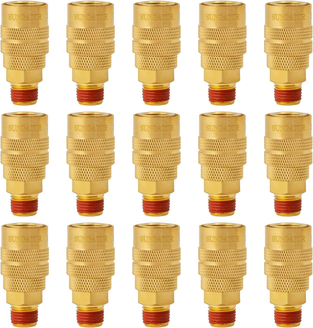 SUNGATOR 15-Pack Brass 1/4" Quick Connect Air Hose Coupler, MNPT Industrial