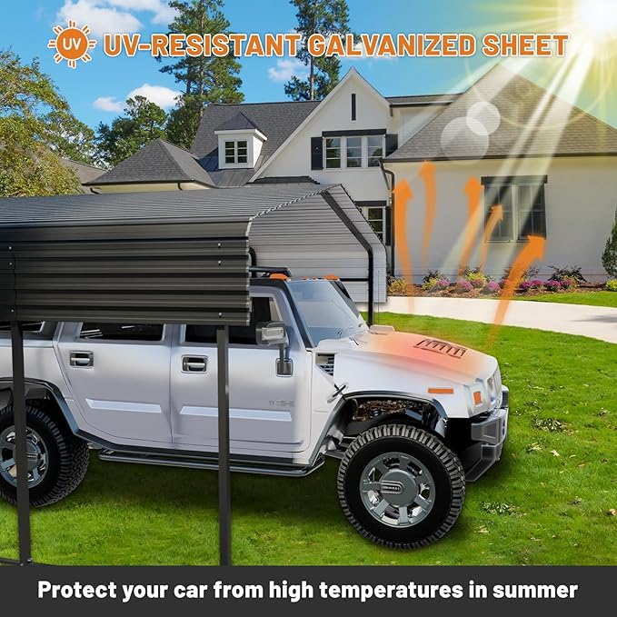 10 x 15 FT Metal Carport with Heavy Duty Galvanized Steel Roof & Durable ...