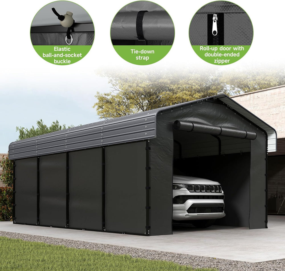 12x20FT Heavy Duty Metal Carport with Removable Sidewalls & Doors, Gray