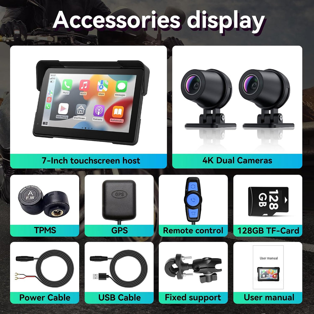 Wireless Motorcycle Apple Carplay & Android Auto,7 Inch Touchscreen with ...