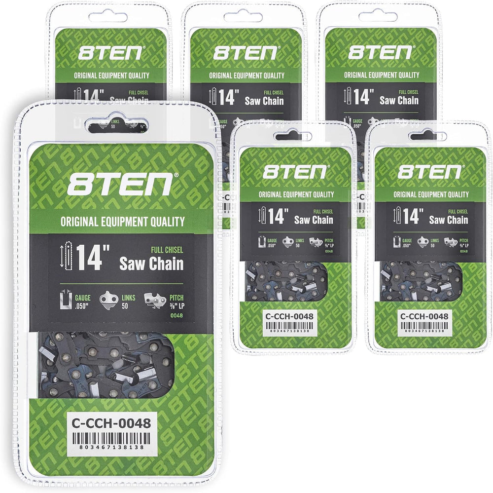8TEN Full Chisel Chainsaw Chain 14" Bar .050 Gauge 3/8 Pitch 50DL 6 Pack