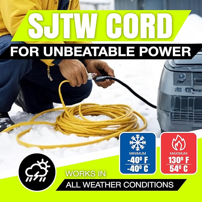 200ft Outdoor/Indoor Extension Cord 14/3 Gauge Heavy Duty 3 Prong SJTW