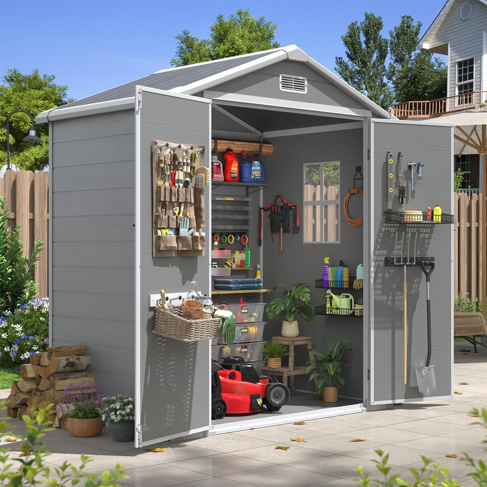 Aoxun 6x4 FT Outdoor Storage Shed, Outdoor Resin Shed with Floor, Gray