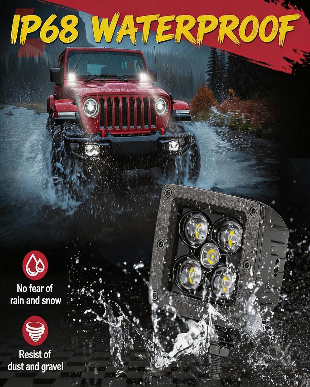 3 Inch LED Pod Lights, 100W Spot Beam Off Road Lights Ditch Lights, 2 Pack