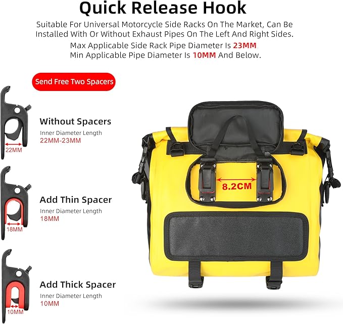 Rhinowalk Motorcycle Saddlebags, Waterproof Saddlebags, Quick Release 15L