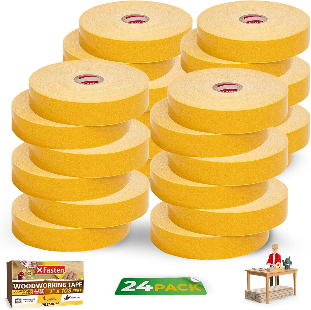 XFasten Bulk Double Sided Woodworking Tape 1-inch, 592 Feet Total Residue-Fre...