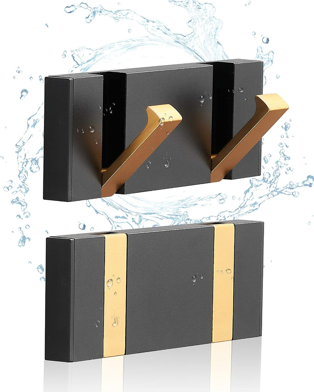 2 Pack，Waterproof Black Gold Wall Hooks，Foldable Towel Hooks for Bathrooms，Co...