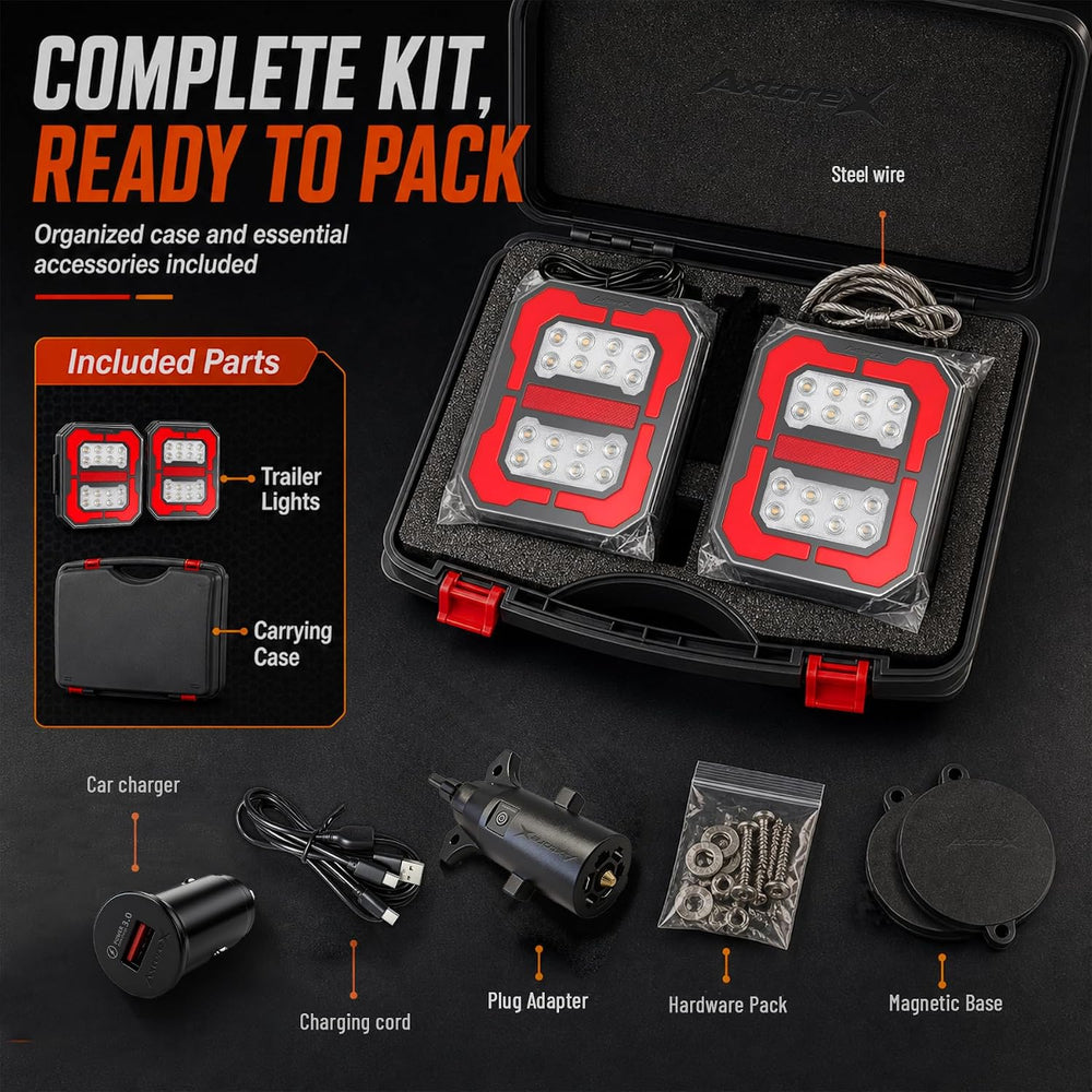 Wireless Trailer Lights, Magnetic Rechargeable LED Tow Light Kit