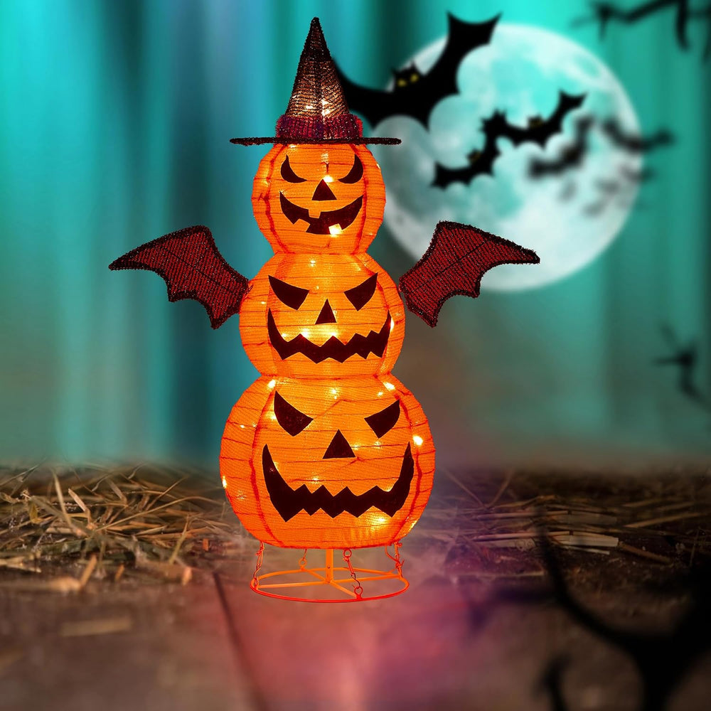 3FT-Halloween Decorations Outdoor – 37 Inch Collapsible Pumpkin Man with 40 L...