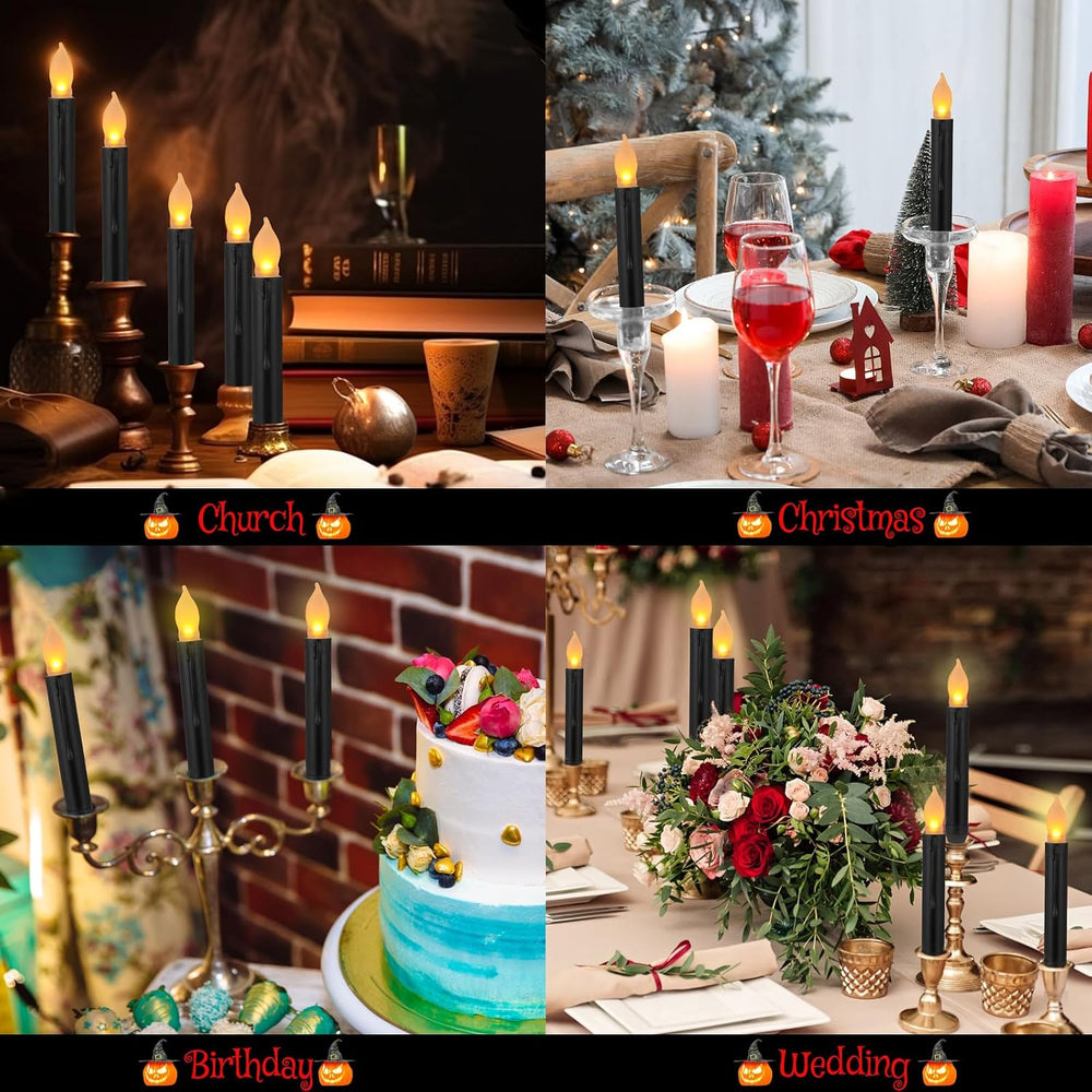 Macarrie 60 Pcs Halloween Flameless LED Taper Candles, Black,Yellow