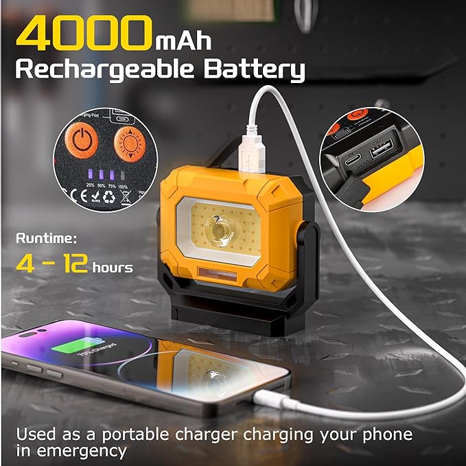 2 Pack Magnetic Work Light, 1500LM led work light, 4000mAh Rechargeable Work