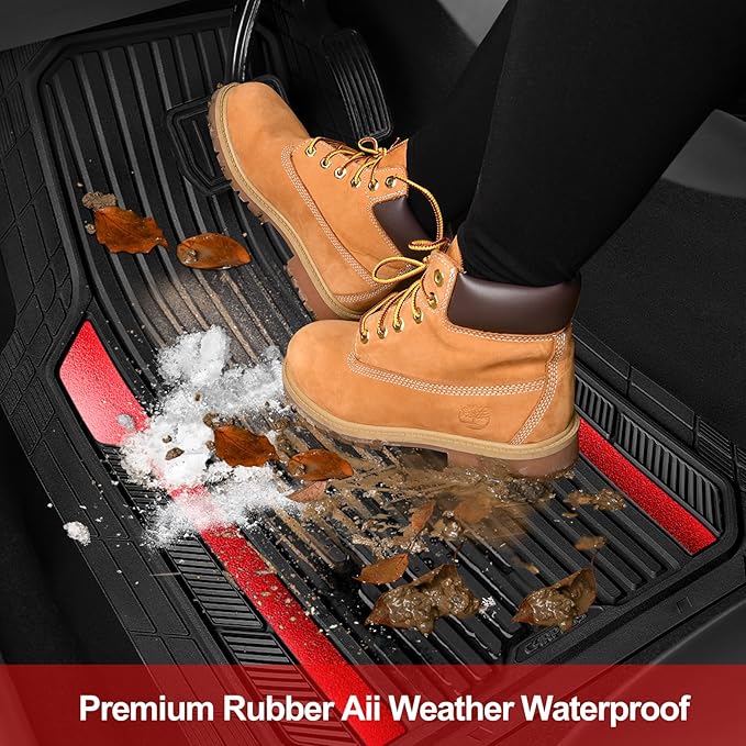 CAR PASS Heavy Duty Rubber Car Mats Metallic, Aluminum Film All Weather Floor...